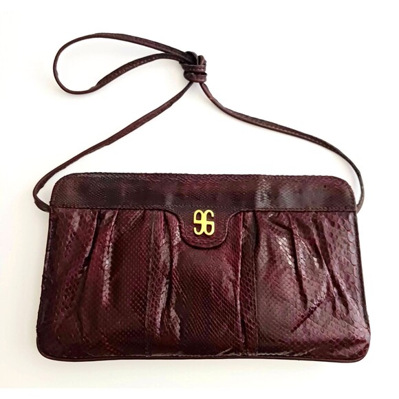 VTG Lisette Burgundy Genuine Snakeskin Frame Clutch/Shoulder Bag 10X6 - Picture 1 of 9